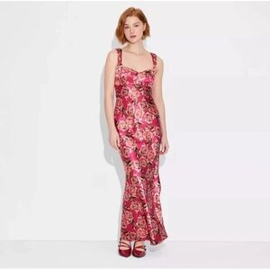 Wild Fable Ruched Front Rose Print Maxi Dress long feminine Valentine’s Day M
